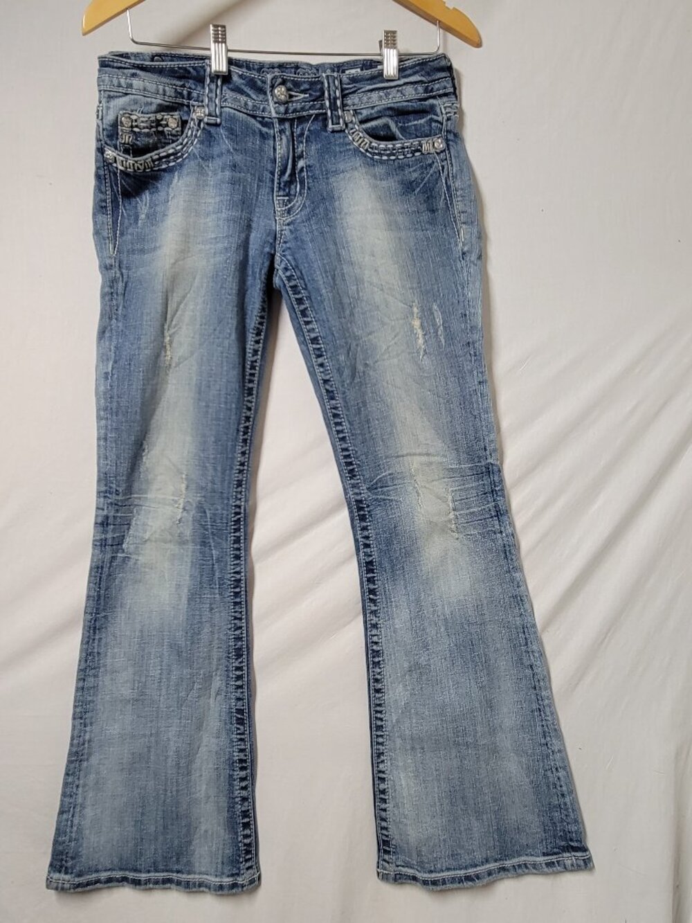 MISS ME FLAP POCKETS THICK STITCH JES180F3R FLARE JEANS 29